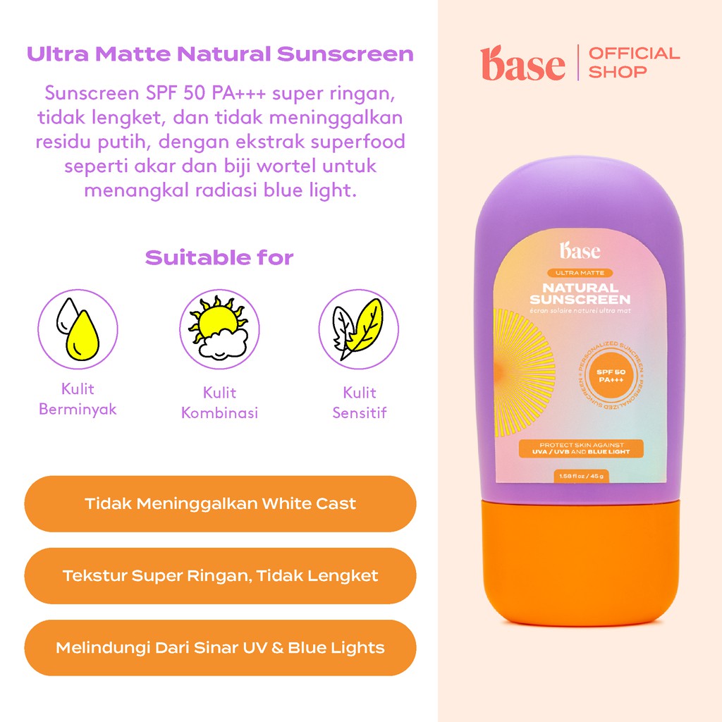 BASE Ultra Matte Natural Sunscreen SPF 50 PA+++ - Glow Mates Exclusive