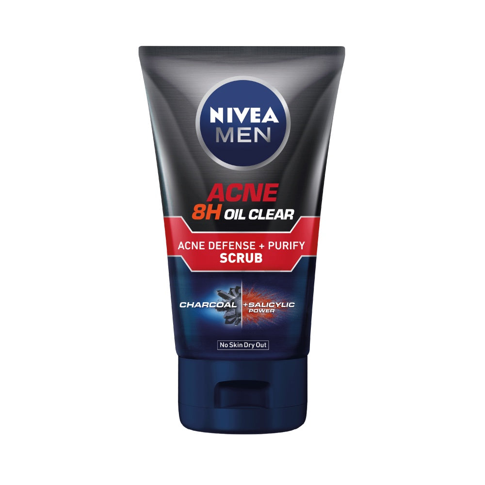 NIVEA MEN Acne 8H Oil Clear Acne Defense + Purify Scrub 100mL - Glow Mates Exclusive