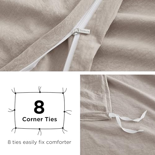 Bedsure 100% Washed Cotton Duvet Cover Queen Size - Natural White Minimalist Duvet Cover for All Seasons - 3 Pieces Plain Simple Cotton Duvet Cover Set with 2 Pillow Shams (White, Queen, 90"x90")