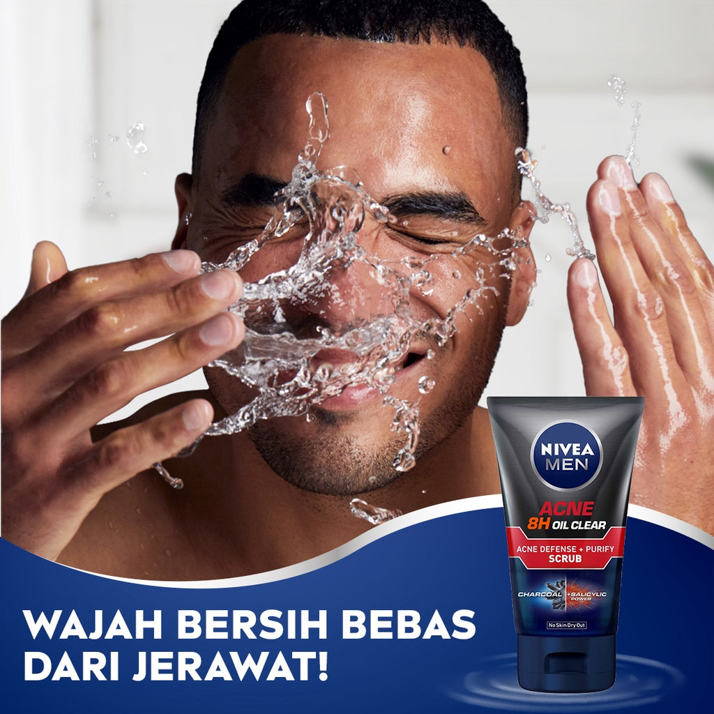 NIVEA MEN Acne 8H Oil Clear Acne Defense + Purify Scrub 100mL - Glow Mates Exclusive