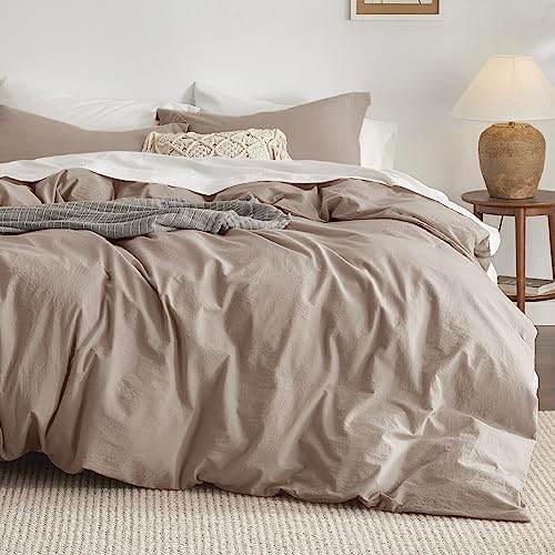 Bedsure 100% Washed Cotton Duvet Cover Queen Size - Natural White Minimalist Duvet Cover for All Seasons - 3 Pieces Plain Simple Cotton Duvet Cover Set with 2 Pillow Shams (White, Queen, 90"x90")