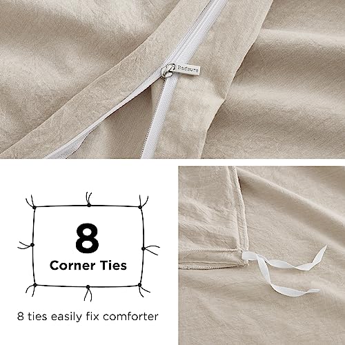 Bedsure 100% Washed Cotton Duvet Cover Queen Size - Natural White Minimalist Duvet Cover for All Seasons - 3 Pieces Plain Simple Cotton Duvet Cover Set with 2 Pillow Shams (White, Queen, 90"x90")