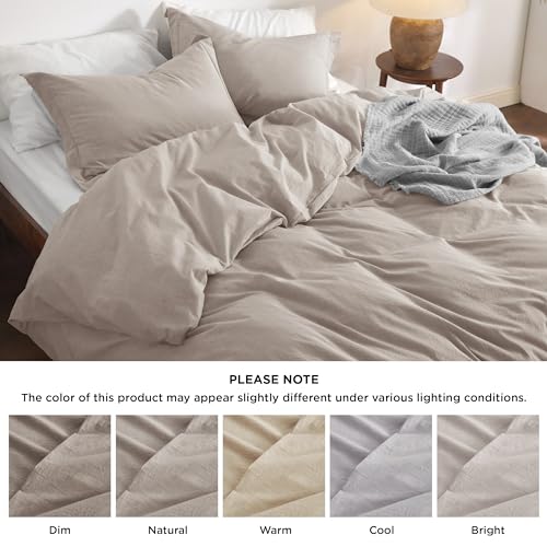 Bedsure 100% Washed Cotton Duvet Cover Queen Size - Natural White Minimalist Duvet Cover for All Seasons - 3 Pieces Plain Simple Cotton Duvet Cover Set with 2 Pillow Shams (White, Queen, 90"x90")