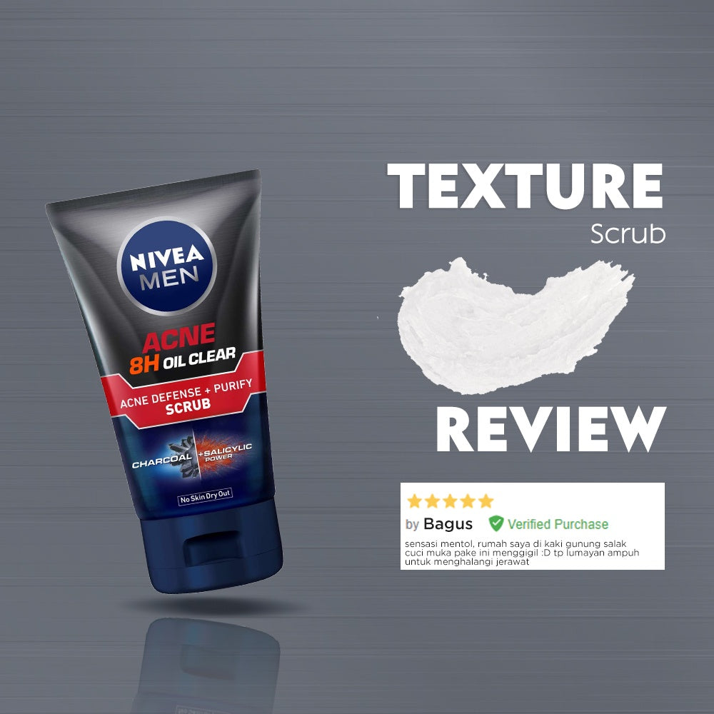 NIVEA MEN Acne 8H Oil Clear Acne Defense + Purify Scrub 100mL - Glow Mates Exclusive