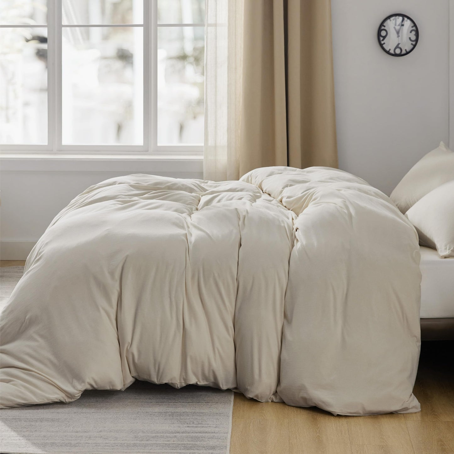 Bedsure 100% Washed Cotton Duvet Cover Queen Size - Natural White Minimalist Duvet Cover for All Seasons - 3 Pieces Plain Simple Cotton Duvet Cover Set with 2 Pillow Shams (White, Queen, 90"x90")