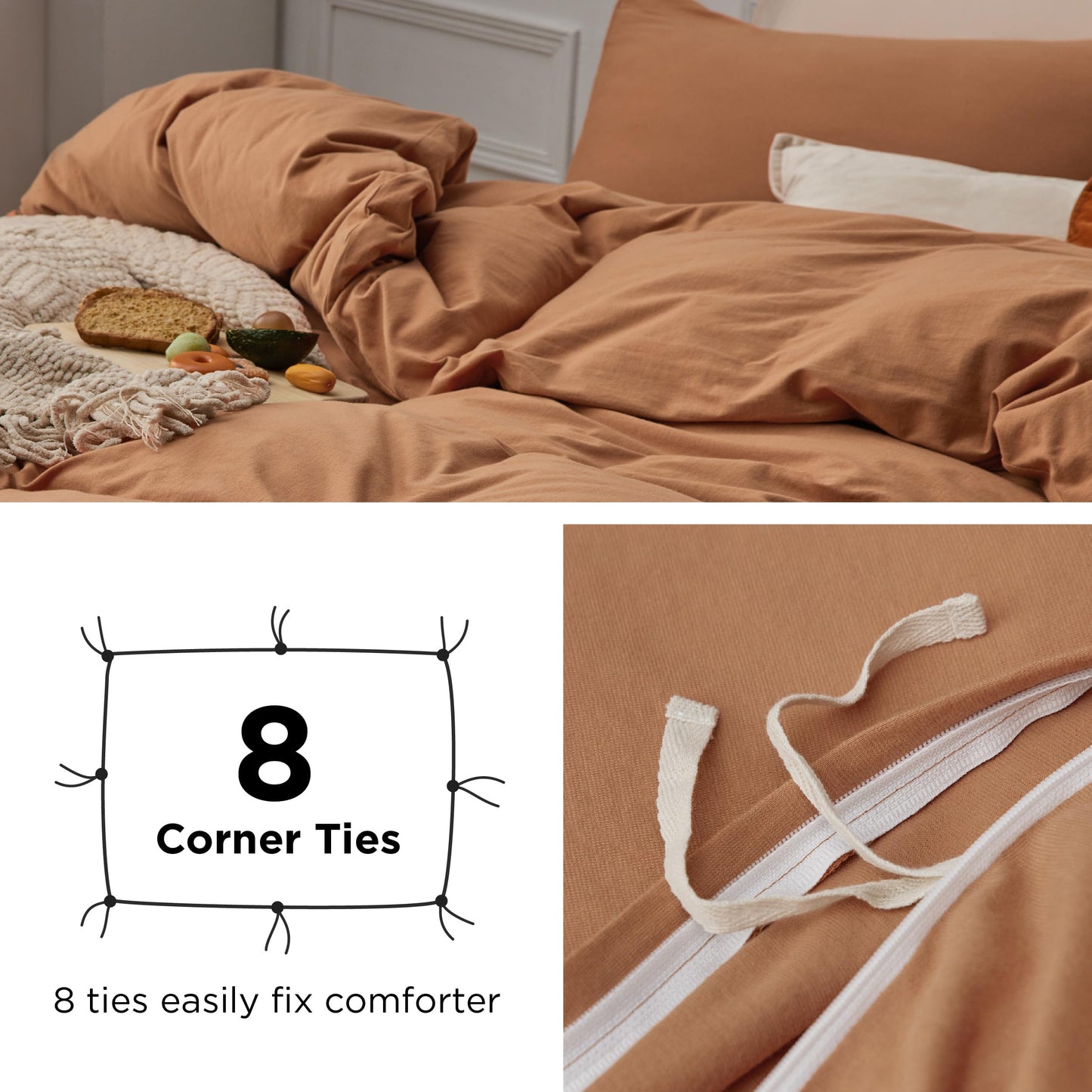 Bedsure 100% Washed Cotton Duvet Cover Queen Size - Natural White Minimalist Duvet Cover for All Seasons - 3 Pieces Plain Simple Cotton Duvet Cover Set with 2 Pillow Shams (White, Queen, 90"x90")