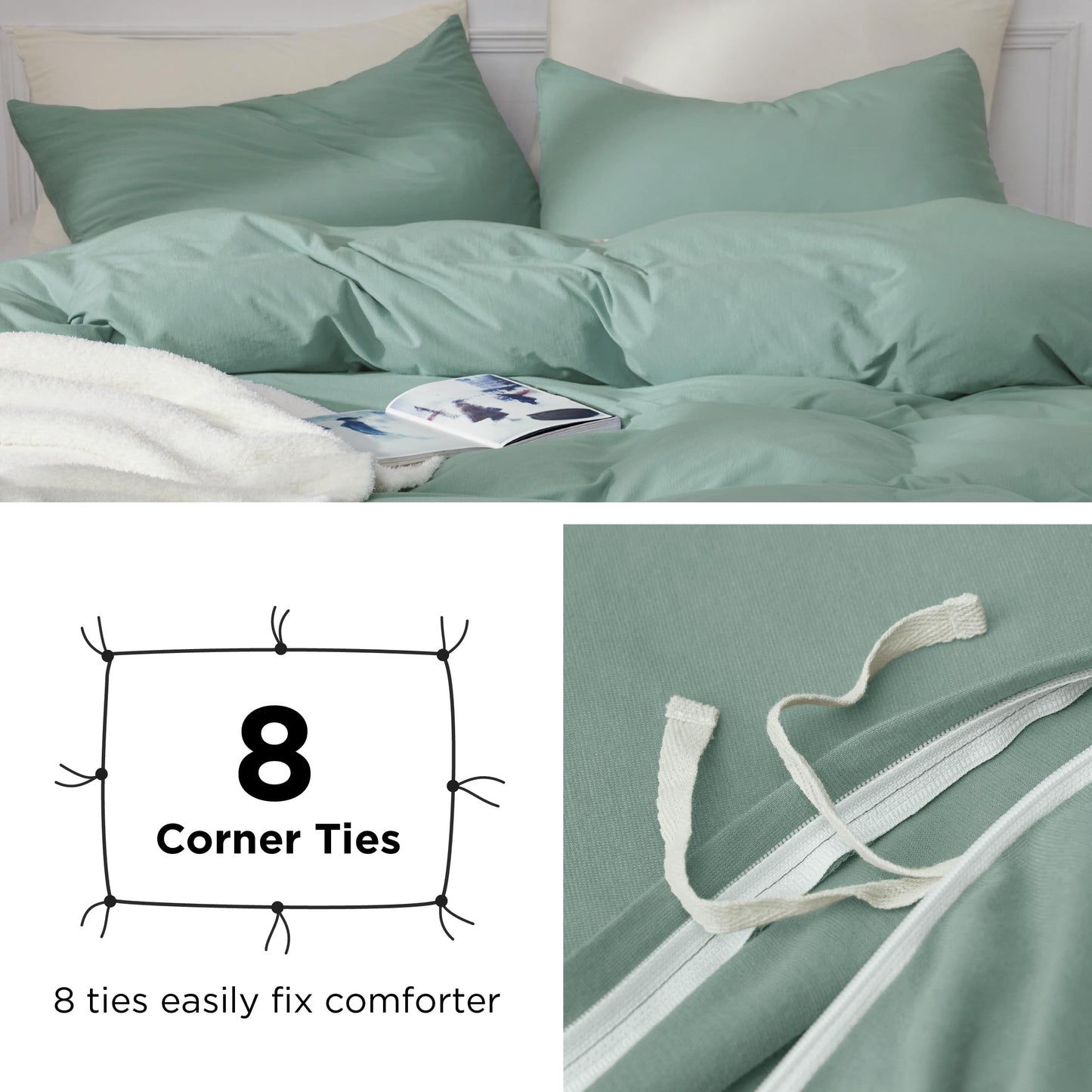 Bedsure 100% Washed Cotton Duvet Cover Queen Size - Natural White Minimalist Duvet Cover for All Seasons - 3 Pieces Plain Simple Cotton Duvet Cover Set with 2 Pillow Shams (White, Queen, 90"x90")