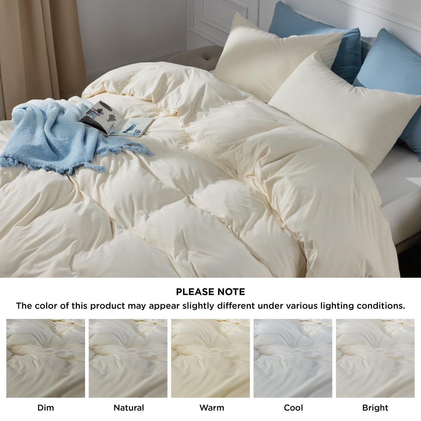 Bedsure 100% Washed Cotton Duvet Cover Queen Size - Natural White Minimalist Duvet Cover for All Seasons - 3 Pieces Plain Simple Cotton Duvet Cover Set with 2 Pillow Shams (White, Queen, 90"x90")