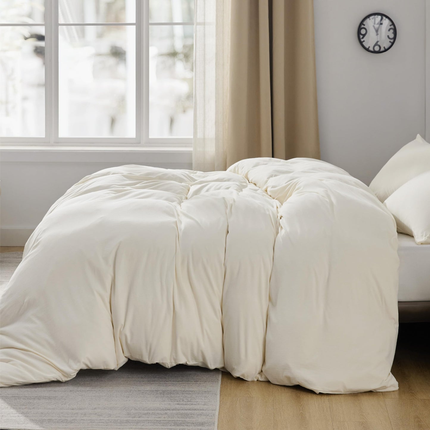 Bedsure 100% Washed Cotton Duvet Cover Queen Size - Natural White Minimalist Duvet Cover for All Seasons - 3 Pieces Plain Simple Cotton Duvet Cover Set with 2 Pillow Shams (White, Queen, 90"x90")