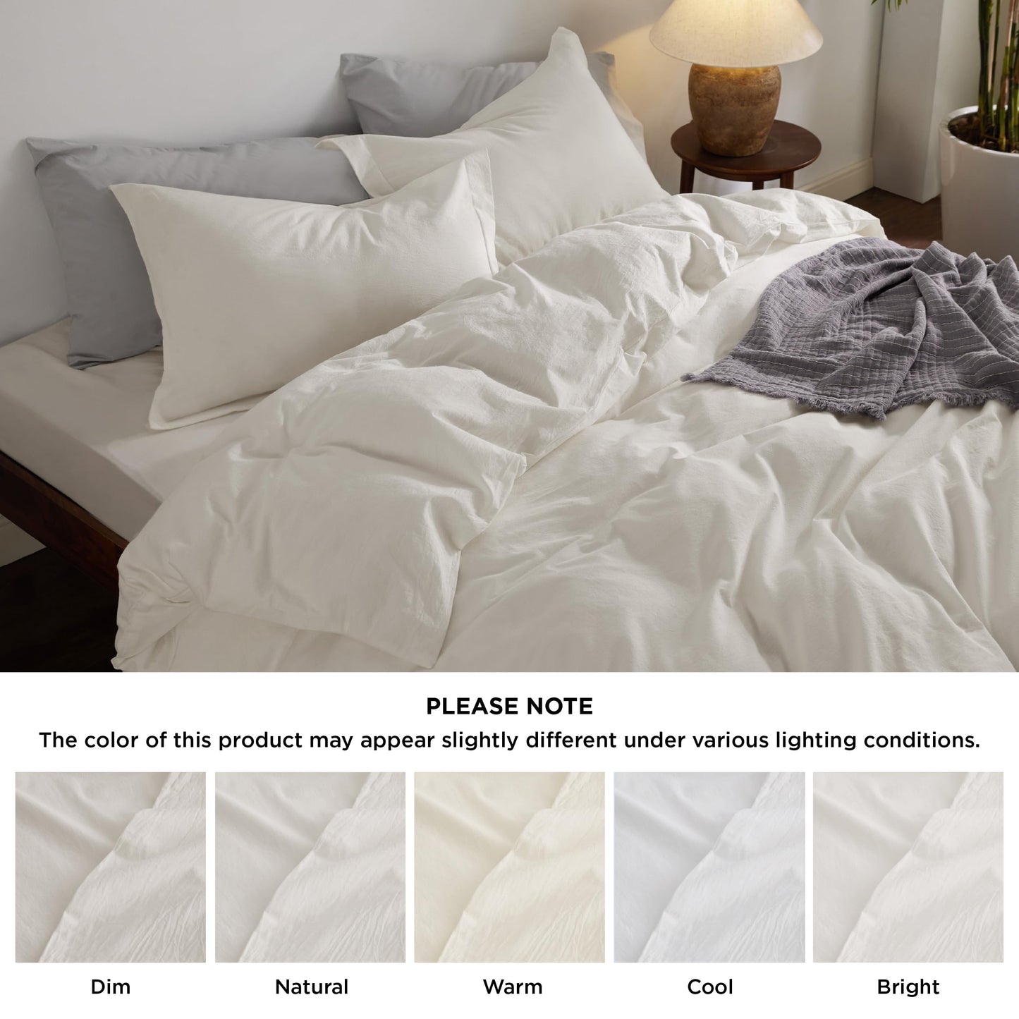 Bedsure 100% Washed Cotton Duvet Cover Queen Size - Natural White Minimalist Duvet Cover for All Seasons - 3 Pieces Plain Simple Cotton Duvet Cover Set with 2 Pillow Shams (White, Queen, 90"x90")