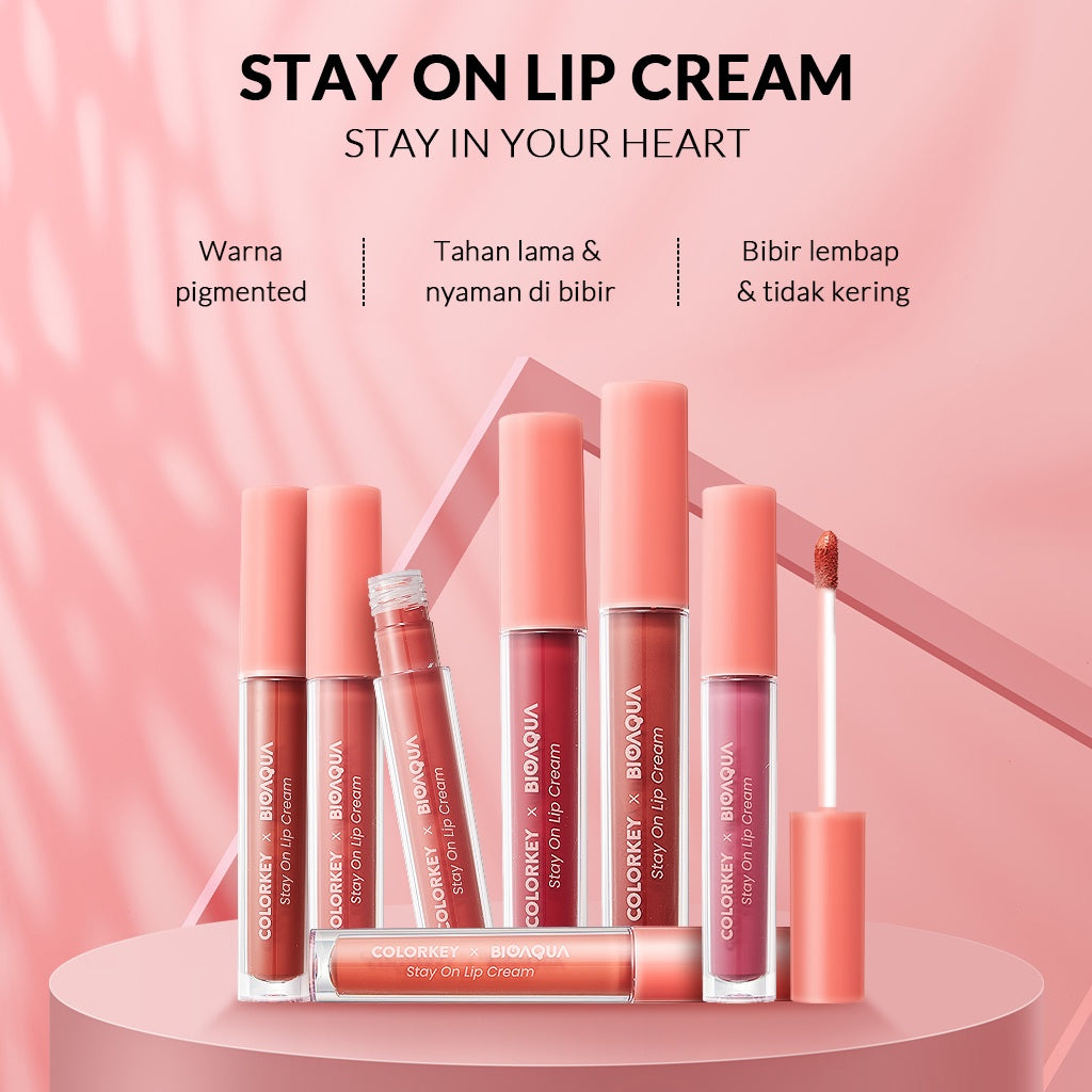 Colorkey X Bioaqua Stay On Lip Cream Matte 6 Colors Lipstick Lipstik Matte Lipstik Tahan Lama dan Anti Air Hingga 24 Jam Lasting MakeUp Melembabkan bibir