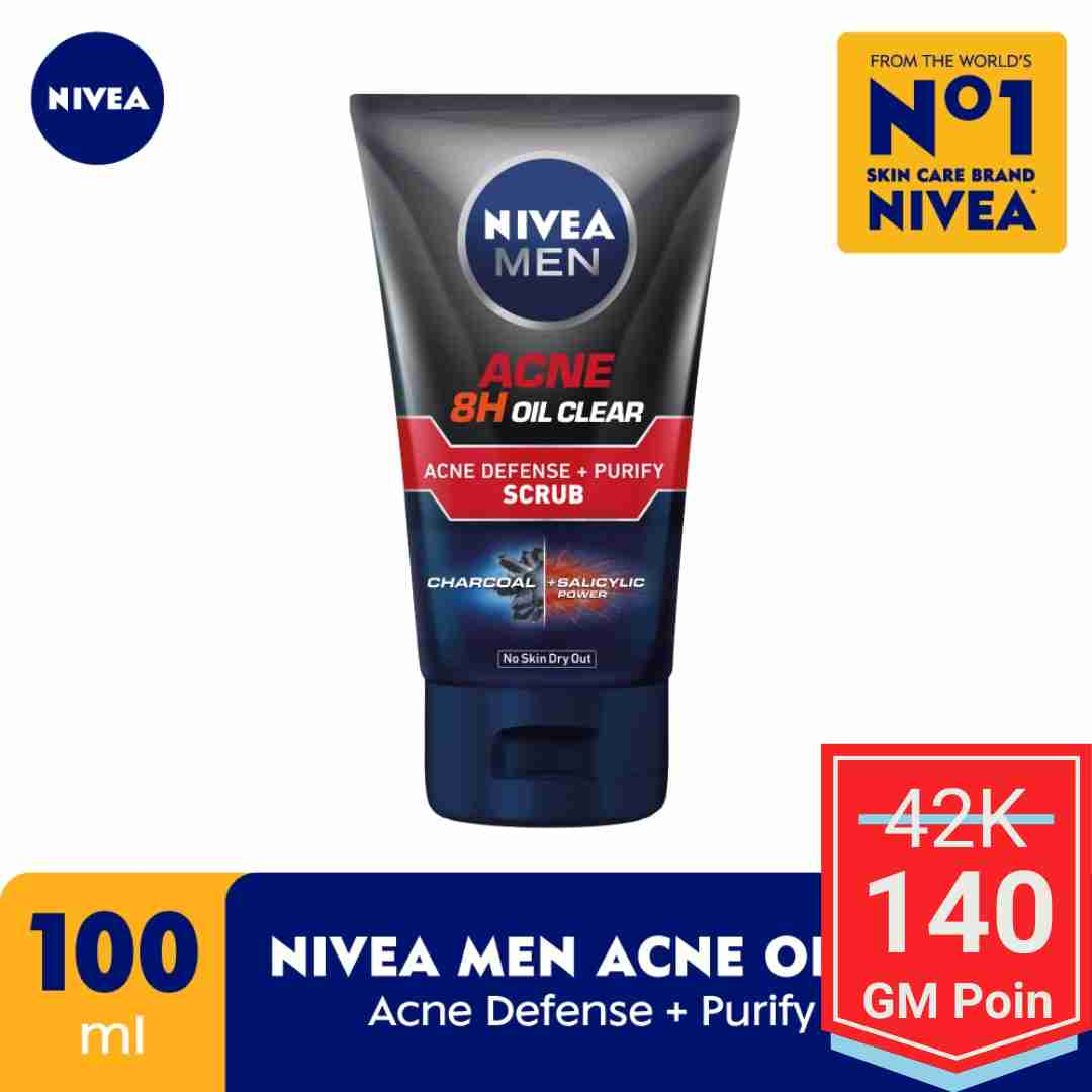 NIVEA MEN Acne 8H Oil Clear Acne Defense + Purify Scrub 100mL - Glow Mates Exclusive