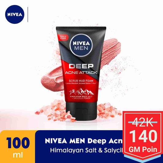 NIVEA MEN Deep Acne Attack Scrub Mud Foam 100mL - Glow Mates Exclusive