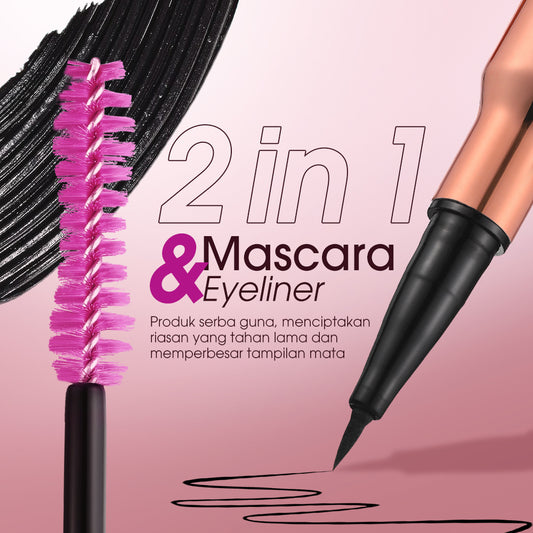 O.TWO.O 2 In 1 Mascara & Eyeliner  Waterproof Long Lasting Volumizing Maskara Eye Lash Lifting Superstay Eye Liner Pencil Makeup